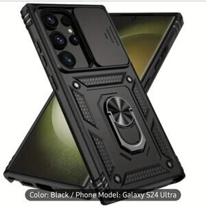 New Black Samsung S24 Ultra Phone Case Push-Pull Camera Cover Sporty Ring Stand